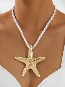 1pc Bohemian Style Simple Starfish Shaped Alloy Necklace For Women Elegant Chunky Rope Choker Necklace Jewelry