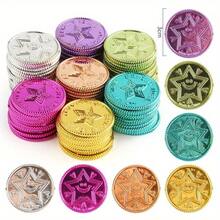 50/100 piezas Monedas de estrella, monedas de estrella de tesoro de colores variados, adecuadas para fiestas de cumpleaños, temas de aventura, Navidad y decoraciones de fiestas - Multicolor - Ver 1