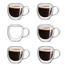 1 pieza Taza de café de vidrio de doble capa de 250ml, resistente a altas temperaturas, gruesa y antique-escaldado con asa recta, taza para latte, taza de leche aislada, taza de té/bebida transparente de alta calidad para el hogar, regalo ideal para fiestas