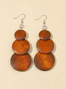 5pairs/Set Vintage Brown Solid Wood Pendant Earrings - 棕色 - 查看 3