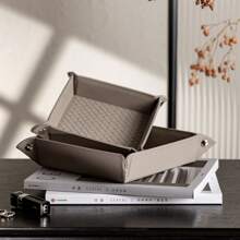 1pc Jewelry Storage Box, Leather Jewelry Tray, Decorative Organizer Tray For Keys, Remote Control, Home Decor, Woven Leather Texture Metal Clasp Design, Multi-Size & Color Options, Suitable For Entryway, Tabletop, Moving For Women Storage Organizer Travel Essentials Back To School Dormitory Storage