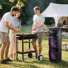 Dazone Bluetooth Speaker Wireless Portable Dual 8" Woofer / Dual 12-In Subwoofer Party PA Suond System Speaker Heavy Bass With Microphone, Remote Control, TWS, AUX, FM, LED - Black-Dual-12" Woofer - 查看 8