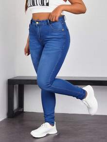 Talla grande pantalones vaqueros ajustados azules, estilo sexy y cómodo para looks diarios - Azul - Ver 1