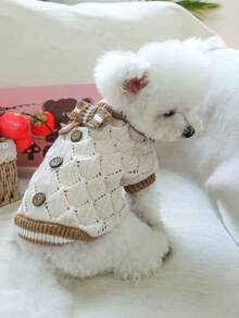 1 件宠物服装可爱小狗猫毛衣，休闲时尚柔软透气镂空针织毛衣 - 咖啡白色 - 彩色 - 查看 2