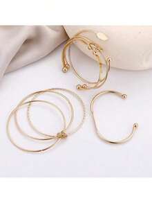 5 Pieces Set Fashion Geometric Twisted Circle Bracelet Set Women Jewelry Bracelet - 金色 - 查看 5
