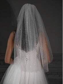 Shiny Bridal Veil, Sparkly Single-Layer Gold-Stamping Bridal Headpiece, Dreamy Starry Chiffon Veil, Suitable For Wedding, Evening Party, Waltz, Fairy Costume, Photography Fall Clothes For Women Valentine's Day Accessories - Coarse Glitter (no Falling Sequins) - View 5