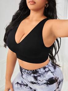 TNTOR Sujetador deportivo para mujer de talla grande, con cuello en V profundo, sin cables y de alta elasticidad, adecuado para yoga y fitness, con cierre ajustable en la espalda, que levanta y da forma, apto para ciclismo y ejercicio