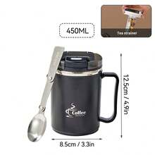 1pc 450/500ml 304 Stainless Steel Coffee Cup With Tea Infuser & Foldable Spoon, Double Wall Insulated, Suitable For Milk Tea, Coffee, Water, With Handle, Anti-Scald And Leakproof, For Home, School, Dorm, Office, Party, Picnic, Camping, Back To School And More - Multicolor - View 17