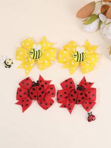 Set de 4 clips para el cabello con forma de lazo en amarillo y rojo para niñas, accesorios de tela con forma de abeja y mariquita, pasadores con clip de caimán como accesorios para el cabello para adolescentes de uso diario
