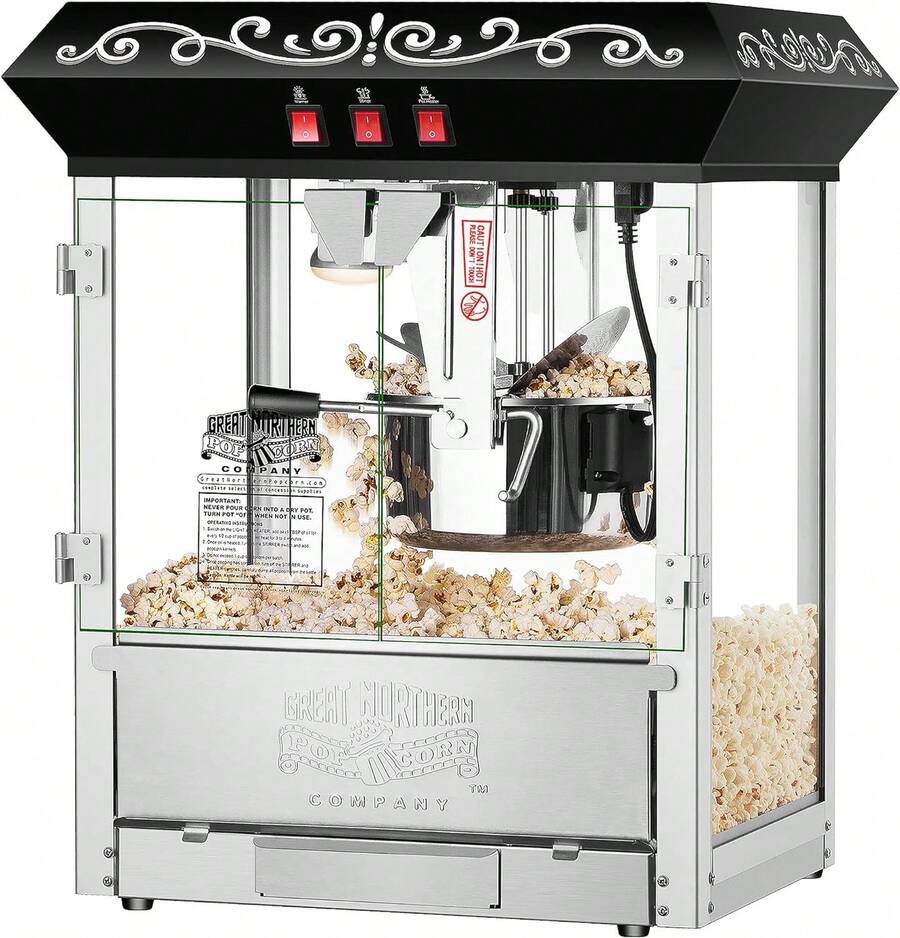 Perfect Popper Popcorn Machine - 10oz Stainless-Steel Kettle, Reject Kernel Tray, Warming Light, And Accessories By Great Northern Popcorn (Black) - Army Green - View 1