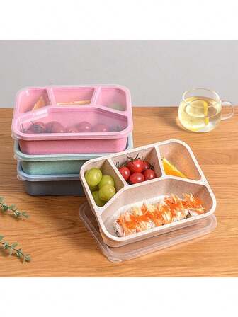 1ชิ้น กล่องบรรจุขนมผลไม้ กล่องข้าวเบนโตะแบ่งช่อง ฝาใสซ้ำใช้ได้ กล่องใส่อาหารสำหรับเตรียมมื้อ 4 ช่อง สำหรับคนทำงาน การเดินทาง กล่องเบนโตะสำหรับกลับโรงเรียน ชั้น เรียน สำนักงาน ค่าย และงานเลี้ยง อุปกรณ์โรงเรียน เครื่องจัดระเบียบและจัดเก็บ เครื่องครัว