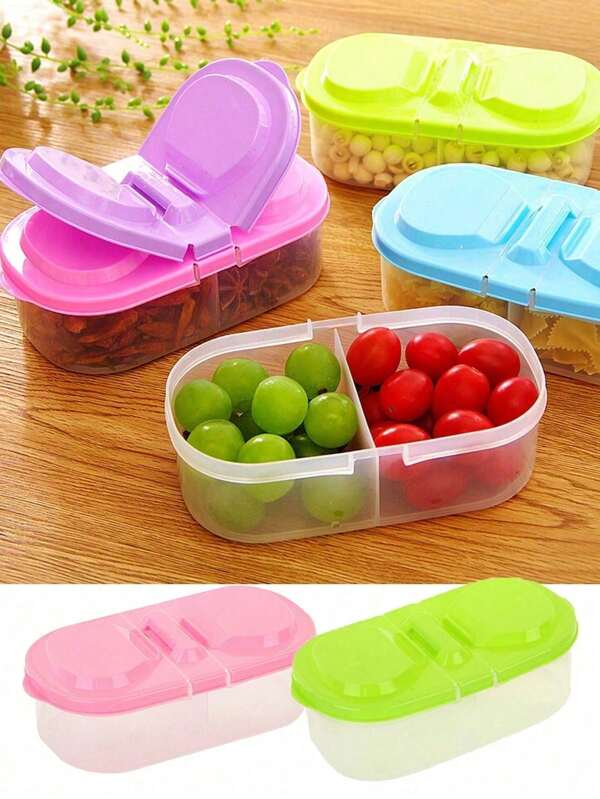 1pc Food Storage Box With Dual Compartments And Lid, Sealed Plastic Crisper Food Storage Bins Lids, Small Food Containers For Refrigerator, Multi-Functional Fruits Vegetable Fresh-Keeping Container ,Kitchen,Christmas Gift