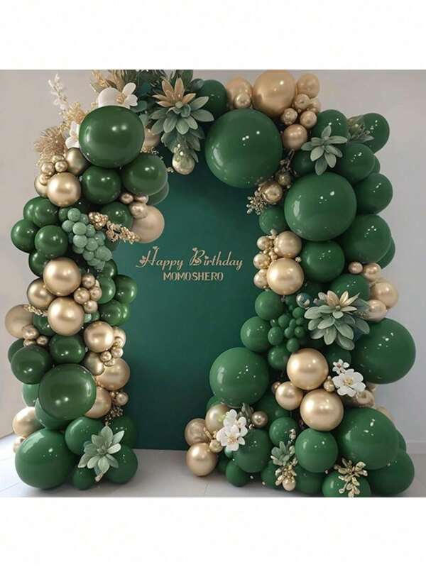 131pcs Moss Green, Gold, Avocado Color Latex Balloon Garland Arch Set, Balloon Decoration Suitable For Birthday Party, Wedding, Baby Shower, Gender Reveal, Anniversary, Wedding Party, Theme Party, Christmas