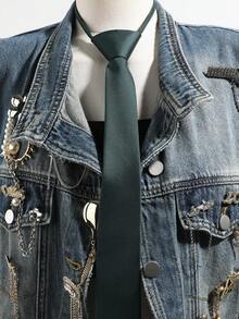 1条男女通用休闲简约格子领带，适合各种场合，百搭，可用于角色扮演、街头服饰和摄影造型，深绿/浅绿可选 - A - 查看 2