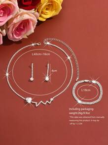 4pcs Elegant Jewelry Set: Rhinestone Earrings + Necklace + Bracelet, Suitable For Women's Wedding & Evening Wear, Valentine's Day Gift For Girlfriend