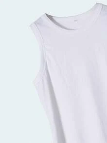 Women's Casual Round Neck Ribbed Knit Tank Top In White - White - View 4