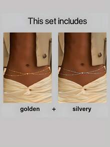 1 件/2 件多层金色心形珠可调节腰链，适合海滩、节日、日常佩戴 - 彩色 - 查看 10