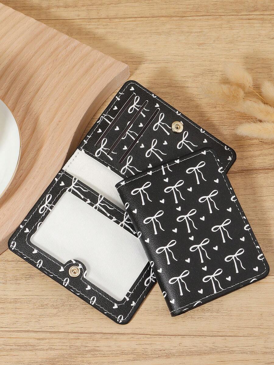 Ví mini màu hồng họa tiết nơ và trái tim, ví đựng thẻ thời trang tối giản, mỏng nhẹ, dễ mang theo, có thể đựng tiền mặt, chứng minh thư, thẻ tín dụng, tiền xu, thích hợp làm quà sinh nhật, quà kỷ niệm cho người yêu, phụ nữ, bé gái, thanh thiếu niên, sinh viên đại học, nam giới. - màu đen - Xem 1