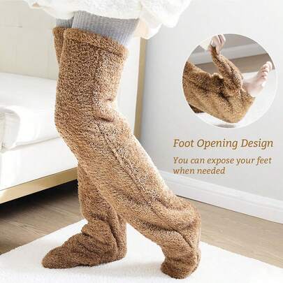 Calcetines altos de mujer de felpa, calcetines gruesos y suaves para la casa con protección de rodilla