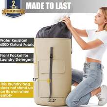 Bolsa de lavandería extra grande de 115L, mochila de lavandería resistente y grande, artículo esencial para dormitorio para hombres, bolsa de lavandería tipo mochila color caqui para campamento, bolsas extra grandes para lavandería, bolsa de viaje para la lavandería para la universidad - Caqui - Ver 2