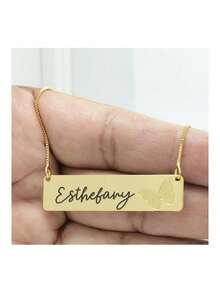 Colar Personalizado Borboleta Gravação Nome Esthefany Banhado Ouro 18K - 999014307