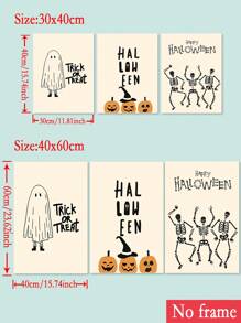 3pcs Halloween Canvas Wall Arts Set - Vibrant Skull & Pumpkin Prints , Frameless Polyester Posters, Perfect For Living Room, Bedroom, Hallway Decor, Halloween Decorations, Perfect For Fall Room Decor Home Decor Fall Decor