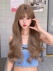 alicegarden 1 合成耐热长卷发假发，金色长卷发带刘海，26 英尺长，纤维制成，适合日常使用，天然人造假发