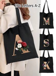 1 pieza Bolso de mano de lona con impresión de letra dorada de moda casual, bolso de hombro, bolso de compras de gran capacidad para mujeres, bolso de viaje plegable y reutilizable, regalo para vacaciones, buen regalo para compañeros de clase, amigos, damas de honor, hermanas, madres, muy adecuado para que los estudiantes vuelvan a la escuela, vacaciones de verano, vacaciones, playa, viajes, negocios, estudiantes, picnic, campamento, supermercado, uso diario