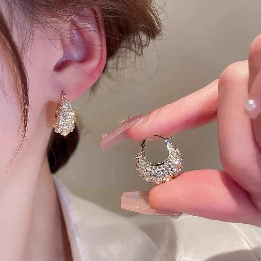 1 par de pendientes argolla redondos de lujo y elegantes completamente perlados, diseño exclusivo de estilo coreano, pendientes de moda de alta gama versátiles