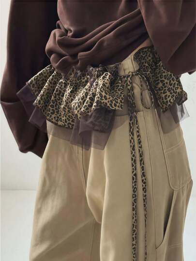 1 pieza Delantal corto con cintura con estampado de leopardo y volantes para primavera/verano