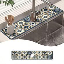 1pc Vintage Palace Style Faucet Water Absorbent Pad, Kitchen Sink Artistic Aesthetic Faucet Mat, Boho Geometric Mosaic, Luxury Bathroom Faucet Splash Guard, Countertop Accessory, Made Of Diatomite, Kitchen & Dining Decor, Dish Drying Sink Drain Mat, Non-Slip Heat Insulation, Kitchenware, Home Decoration, Room Decor, Ideal Gift, Hand Washable - Multicolor - View 6