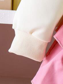 2pcs/Set Girls Stylish Cute Bow Rhinestone Long Sleeve Sweatshirt + Cake Skirt Outfit, Spring Autumn - Pink - View 7