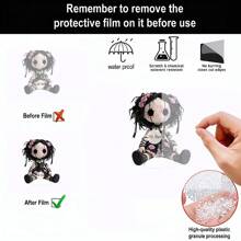 1 pieza Muñeca gótica plana y linda de acrílico para decoración de escritorio, diseño [plano 2D] único con cabello rosa, calavera blanca, rosa negra y atuendo delicado, adecuado para Halloween, bar, cafetería o regalo a amigos