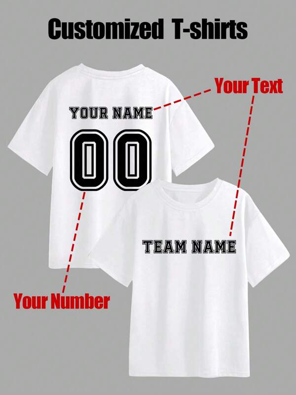 Customized Sports Shirts, Customized Front And Back Women's T-Shirts, Add Your Text (Team/Name/Number/Label, Etc.), Choose Your Favorite Color And Font, Customize The Front And Back, Design Your Own Personalized Printed T-Shirt As A Gift For Your Girlfriend, Sports Shirt, Couple Date Shirt, Etc. Comfortable And Casual, Women's Tops, Customized Printed Tops, Women's Short-Sleeved T-Shirts