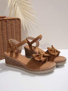 大码女式新款时尚轻便舒适厚底坡跟凉鞋，户外沙滩度假人字拖 - 棕色 - 查看 5