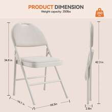 Folding Chairs Set Of 4, Metal Foldable Chair With And Non-Slip Feet Pads, Pu Party Chairs For Indoors And Outdoors, Room, Dining Room, In 1 Box - 白色 - 查看 3