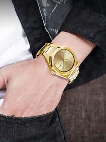 VA VA VOOM 1 PEÇA Relógio Masculino de Quartzo, Pulseira de Aço Inoxidável da Moda, Luxo, Calendário Duplo, Movimento a Quartzo, Luz Noturna, Lazer, Negócios, Preto&Prata&Azul&Dourado, Relógio Masculino, Estilo Esportivo de Lazer, Marca Original VA VA VOOM, Presente