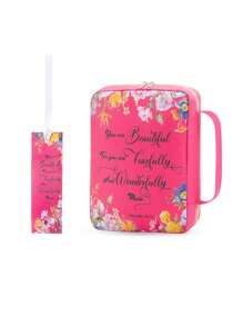 1 Piece Text Cover Floral Pattern, Zippered Storage Bag With Handle And Back, 10 Inch Portable Storage Bag For Daily Carry-On Items, Suitable For Studying, Outdoor, Daily Commuting, Studying, Office Supplies,Back To School,School Supplies