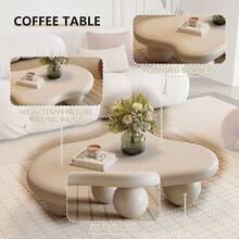 Cloud-Shape Cute Coffee Table Cream White Coffee Table With 3 Short Legs Modern Live Round Edge Coffee Table For Living Room Bedroom Easy Assembly (Spherical Legs) - Apricot - View 4