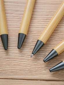1-500pcs Bamboo Ballpoint Pen, Medium Size, Retractable, Ergonomic Round Barrel, Bamboo Stationery, Suitable For Office And School Supplies, Fit For All Ages,Office Decor - Carbon Black - View 6