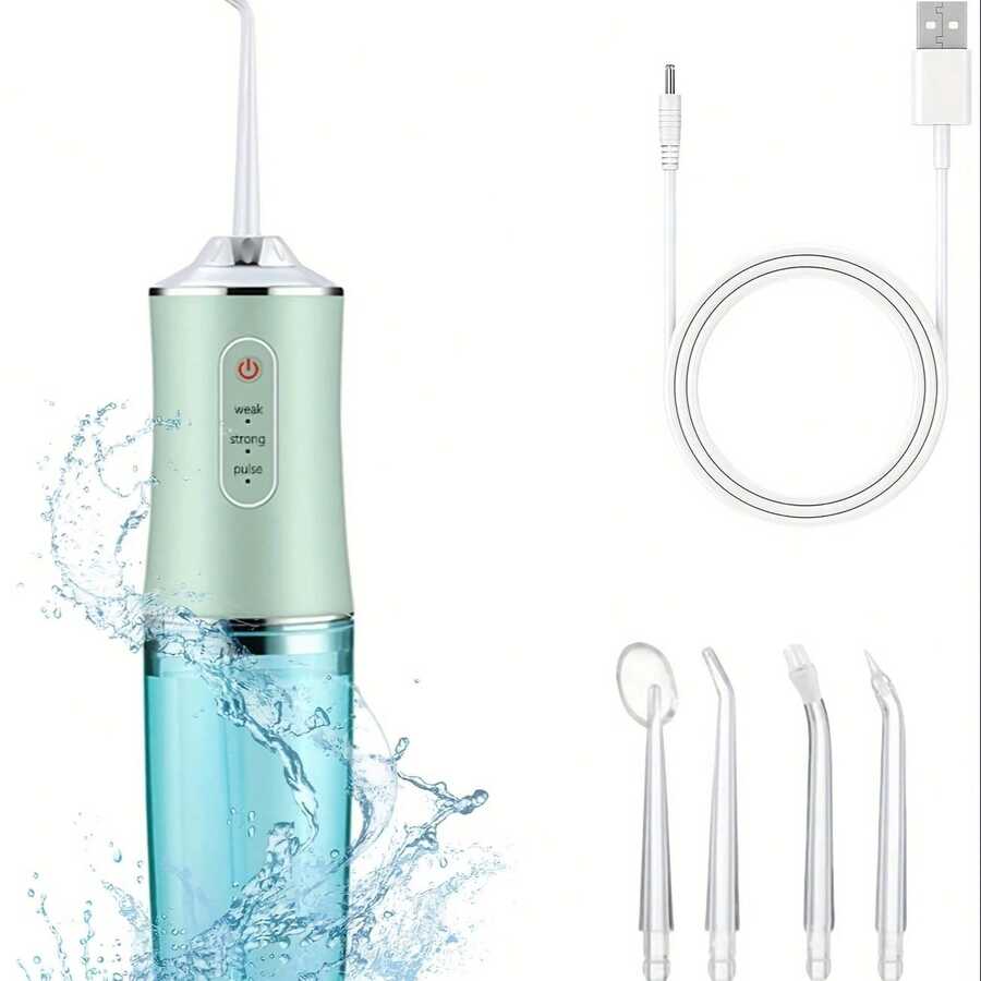 Electric Water Flosser With 4 Nozzles | Portable Teeth Cleaner For Home, Oral Care - 綠色 - 查看 1