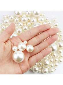 3-14mm ABS Faux Pearl Beads With Hole, Loose Round Craft Beads For Jewelry Making, DIY Handmade Needlework Faux Pearl Necklace Bracelet 8 Size White Beige