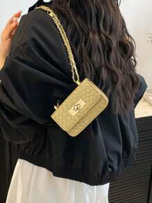 Mini bolso cuadrado, textura trenzada, costura acolchada, nuevo bolso de mujer, bolso de hombro con patrón de rombos de alta calidad, bolso bandolera con cadena trenzada, bolso cruzado con solapa para lápiz labial, accesorio de bolso de mujer lindo