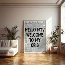 1pc Unframed Welcome To My Crib Prints - Vintage Newspaper Prints, Typographic Canvas Posters, 70's Pop Wall Art, Aesthetic Wall Art, Posters, Wall Art, Room Decoration Stuff, Modern, Quotes (Optional Frame)