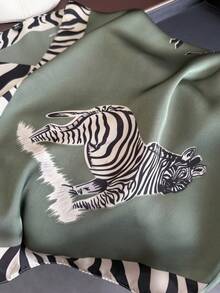 1pc Vintage And Fashionable Zebra Stripes Print Animal Satin Square Scarf Headband Bandana, Versatile Women's Imitation Silk Scarf Shawl For Tourism, Vacation, Leisure, Head Scarf, Daily Commuting Small Collar, Fashionable Handbag Decoration Bag Ribbon. For Dress