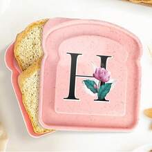 1 pieza Caja de almuerzo portátil con tapa con forma de tostada, caja de sándwich con pan tostado, contenedor de alimentos con patrón de letra creativo, cajas de aperitivos para cocina, picnic al aire libre, caja bento de gran capacidad - Rosa - Ver 28