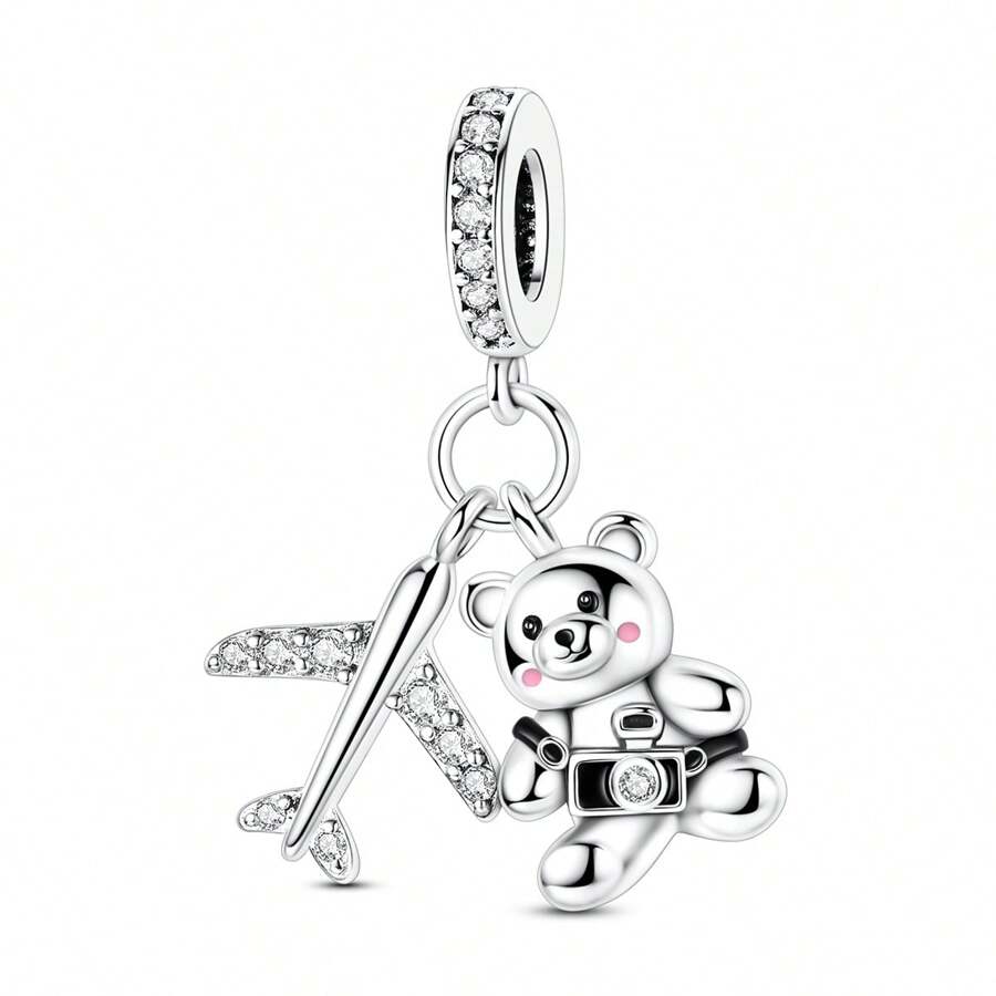 1pc Travel Collection Plane Camera Bear Charm Fit Original Bracelet Necklace DIY Jewelry Making Beads Lovely Gift For Girl