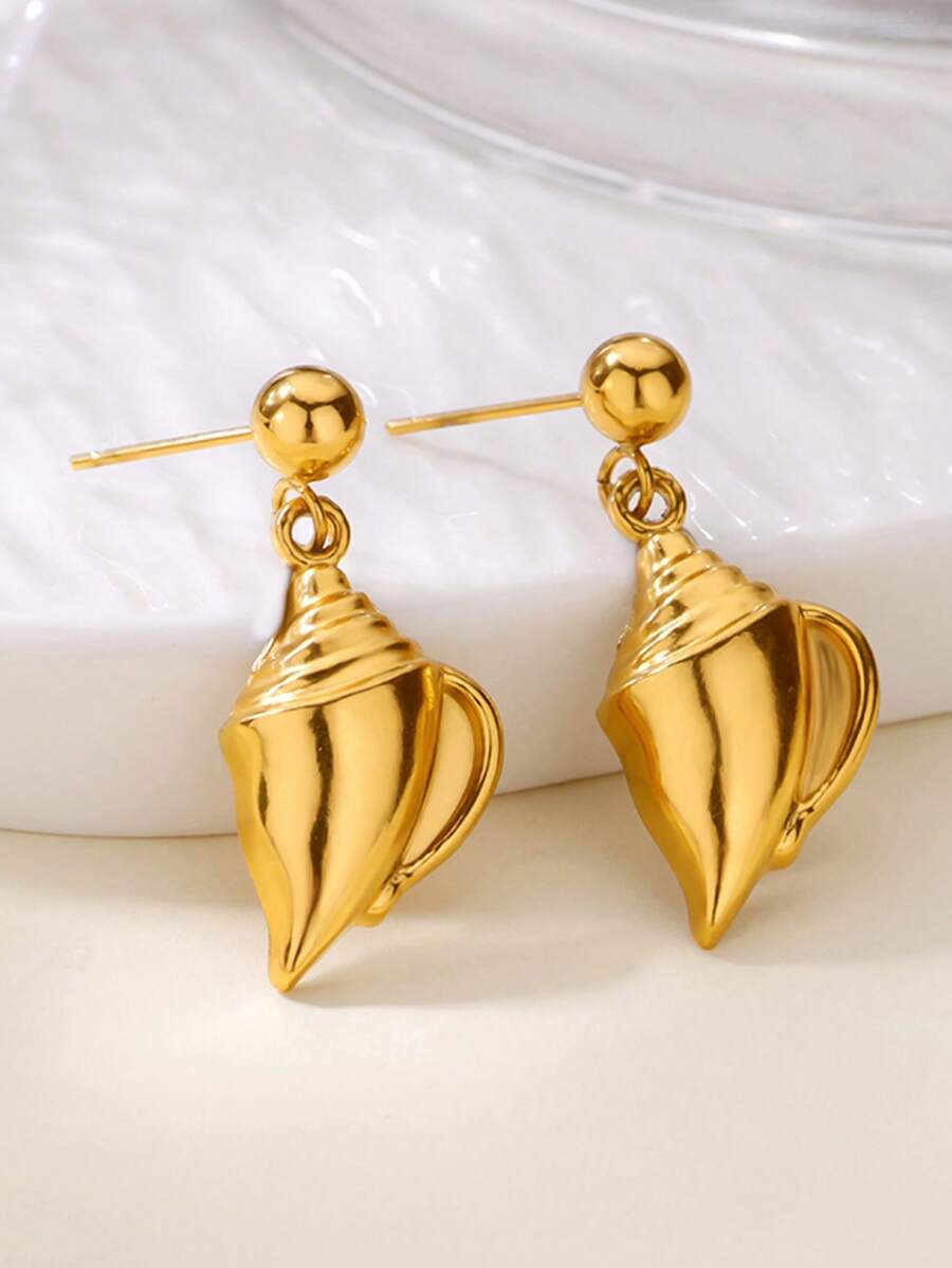 1Pair Stainless Steel Conch Stud Earrings For Women Gold Color Marine Life Style Conch Earring Summer Vacation Christmas Jewelry Gift - Multicolor - View 1