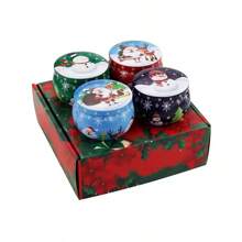 1 pièce Boîte à bougie en métal avec bonhomme de neige et Père Noël, bougie parfumée de Noël, décoration de maison, faveur de fête, cadeau de Noël et de Nouvel An