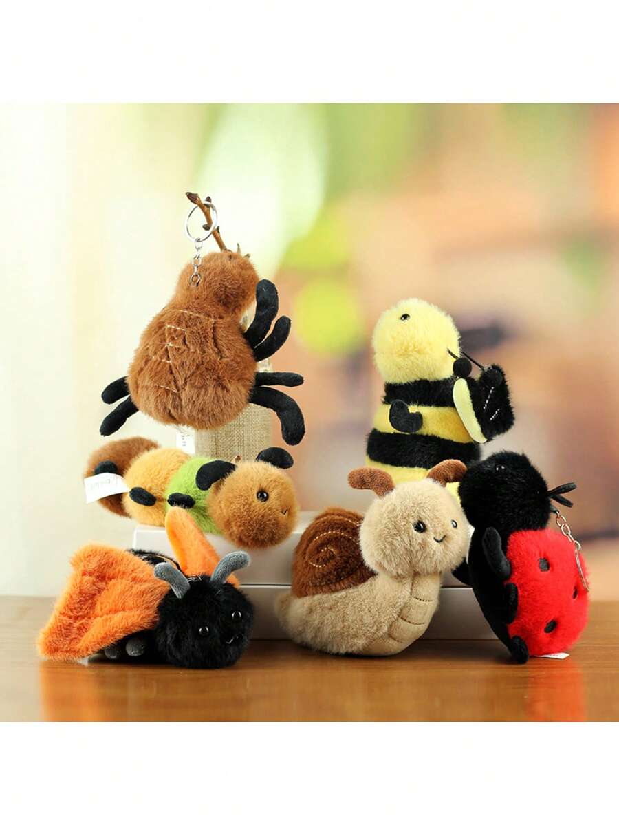Serie de juguetes de peluche con insectos simulados - Arañas, orugas, abejas, caracoles, mariquitas y polillas Llavero, mochila, colgante miniatura - Multicolor - Ver 1